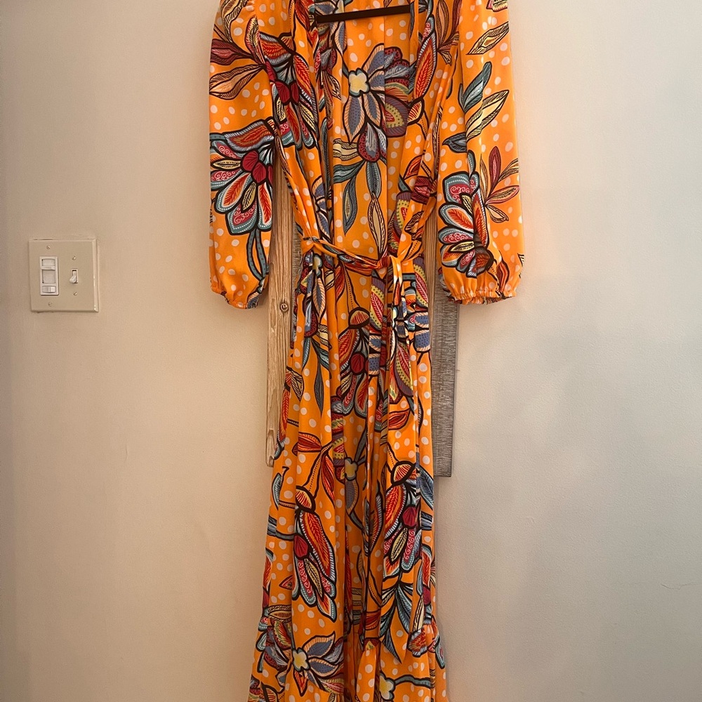 Vibrant Floral 3/4 Sleeve wrap Dress